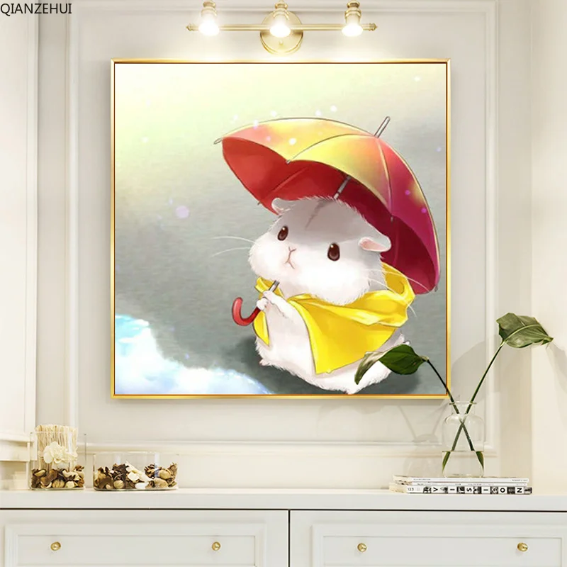 

QIANZEHUI,DIY Diamond Embroidery,Round Diamond landscape Full Cute cartoon hamster Diamond painting cross stitch,needlework