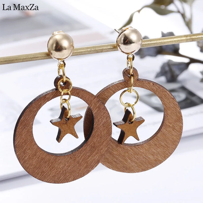 Natural Wood Earring Wooden Earrings For Women Exaggerated Statement
