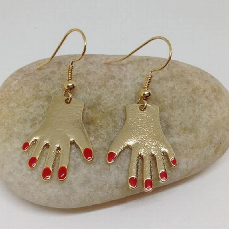 

Wholesale Red Lips Picasso Hand Earrings Statement Best Selling Item Simple Art Statement -12Pairs/Lot