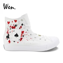 Вэнь оригинальные покерные кости ручная роспись парусиновая обувь кроссовки на танкетке Эспадрильи женские граффити обувь мужские высокие плимсоллы