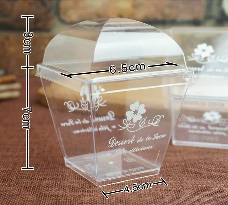 

100pcs PS transparent plastic tiramisu cup mousse cake cup trapezoidal pudding cup with cover wen5671