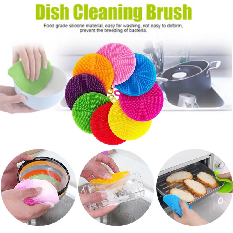

Multifunctional Silicone Dishwashing Brush Dish Cloth Thick Tableware Cleaning Detergent Cleaning Kitchen Washing Cloth 8 Colors