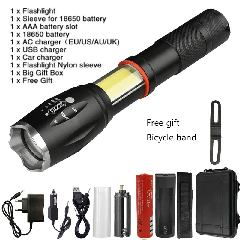 

Z20 CREE XML T6 1005A Multifunction Led Super bright flashlight 8000 Lm torch COB design flashlight tail magnet design gift box