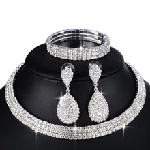 3 шт роскошный свадебный комплекты украшений для женщин ожерелье браслет Австралия со стразами длинные серьги набор эластичный 11,11 распродажа
