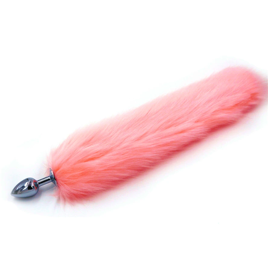 

Pink Artificial Fox Tail Plush Fur With Metal Anal plug 40cm Long Butt Anal Sex Toys Fox cosplay Role Play Drop Shipping