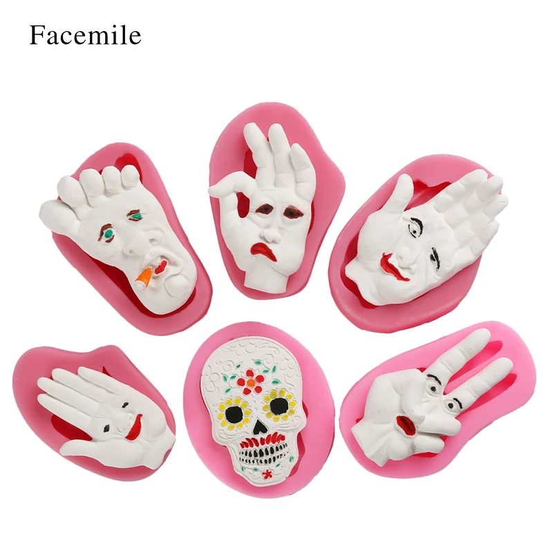 

Facemile 6PCS/SET Halloween Smoking Face Foot Hand Skull Cake Chocolate Candy Jelly Baking Mold Fondant Cake Decorating Tools