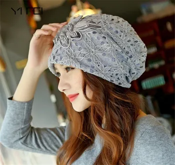 

YIFEI 2018 Knitted Hat Warm Ski Caps Winter Hats For Women Ladies Casual Brand Skullies Beanie Lace Cap Fashion Beanies