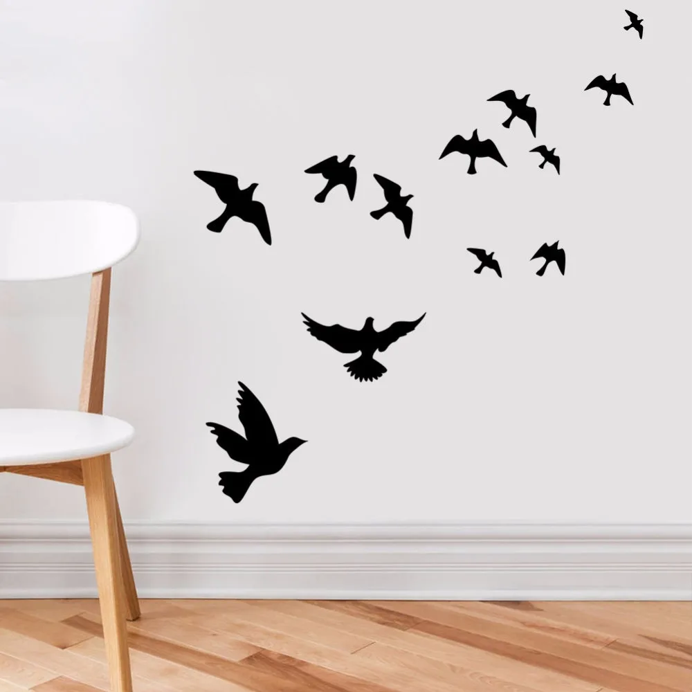 

Vinyl Decals Wall Pattern Removable Black Many Flying The Dove of Peace Home Decor Vinyl Wall Sticker Flying Birds Mural AY470