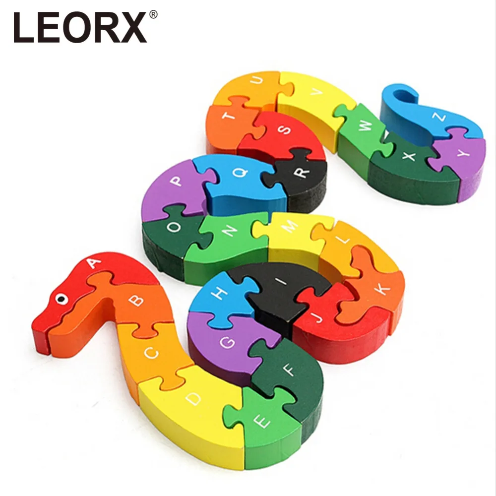 

Alphabet Number Wooden Toys Building Jigsaw Puzzle Snake Shape Funny Digital Puzlzle Game Colorful Educational Toys For Baby