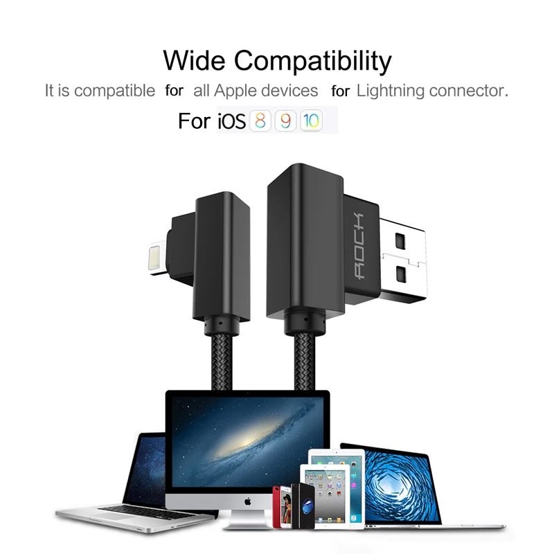 ROCK Handy USB Kabel für iPhone X 8 7 6 5 Plus 90 Grad Rechtwinklig 2.1A Schnelle Ladegerät sync Ka
