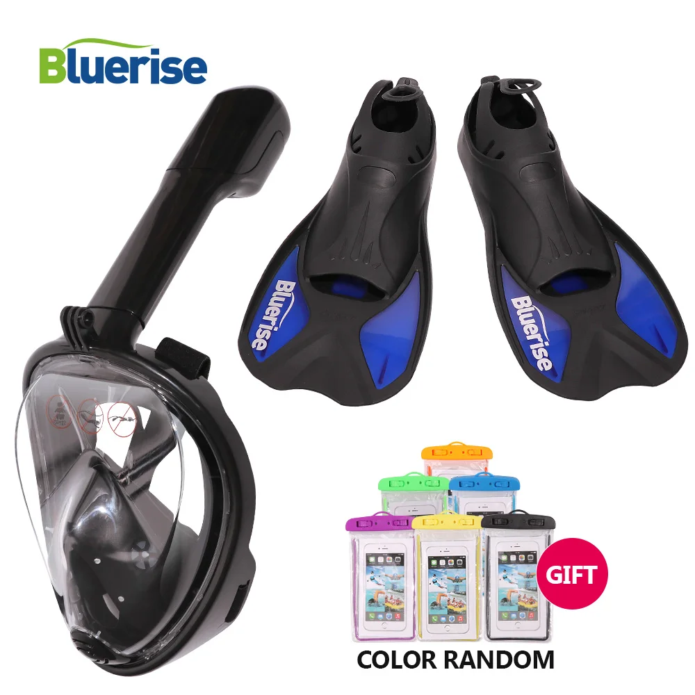 Baratos Máscara de buceo Bluerise Set de aletas Anti niebla máscara de Snorkel cara completa antideslizante aletas para natación y buceo equipo de buceo máscara de aletas de natación