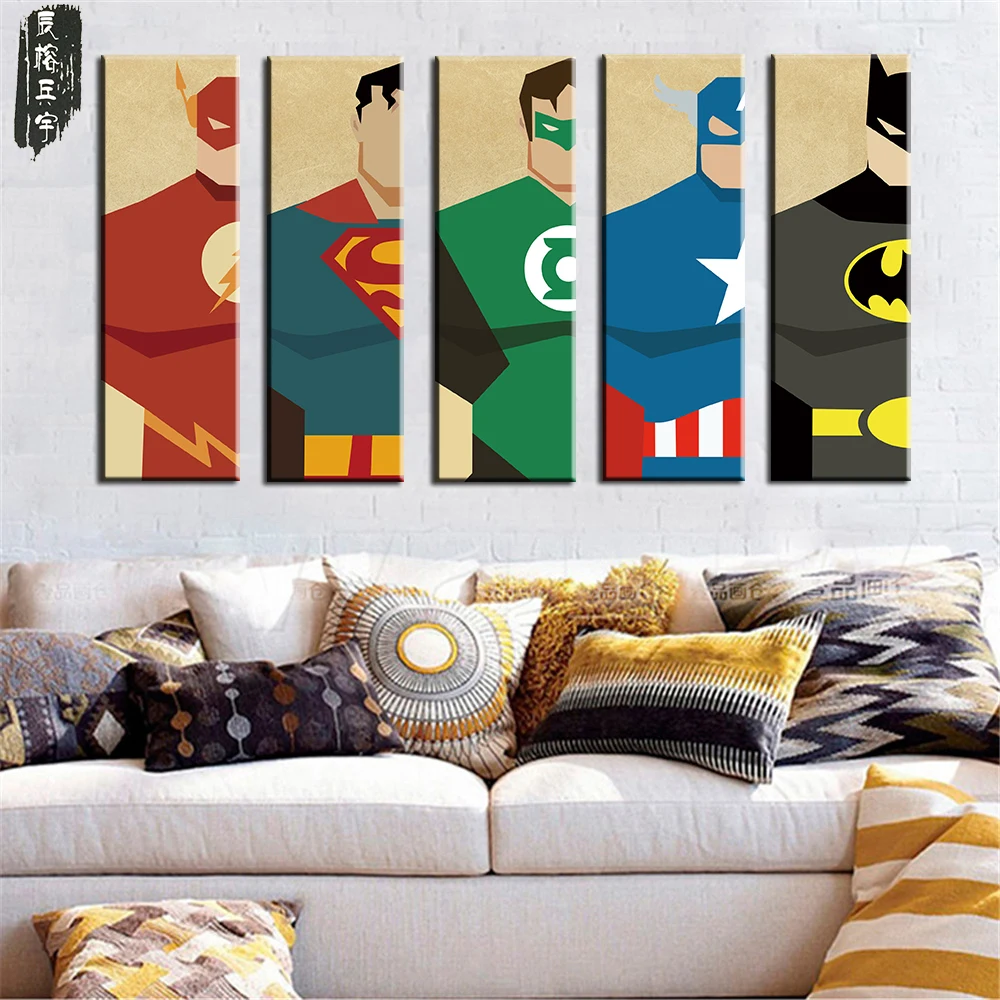 

Oil Painting Frameless Watercolor Art Prints Poster Hipster Wall Picture Canvas Painting Cartoon Superman Kids Room Home Decor
