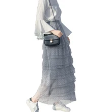 Женские юбки макси элегантная сетчатая Тюлевая плиссированная длинная юбка с панелями весна лето Милая Эластичная Высокая талия плюс размер