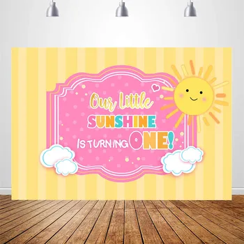 

Sunshine Birthday Party Photo Background Turning One 1st Party Banner Little Sun Custom Backdrop for Photobooth Studio