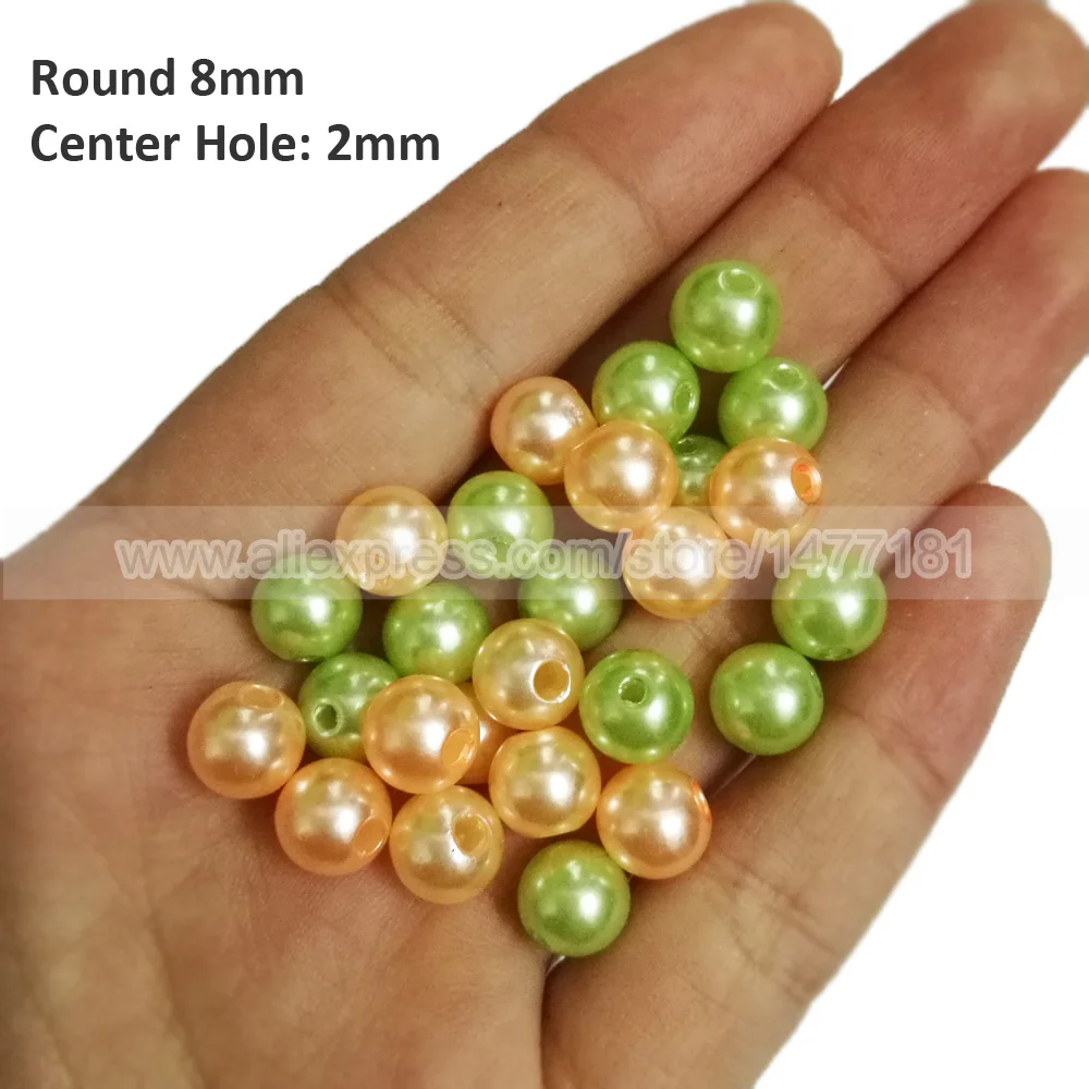 8mm Full Round Pearls with Hole Z10 PEACH Z18 LIGHT GREEN 1