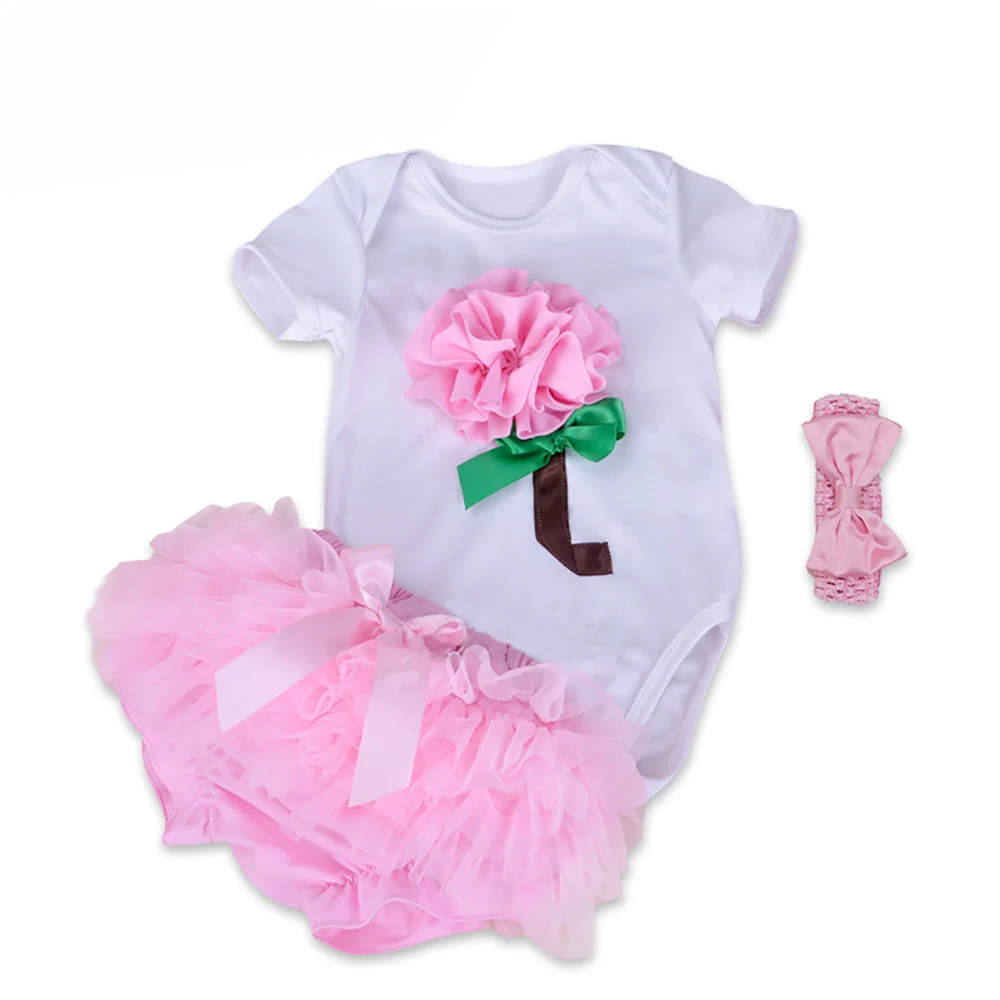 

Retails Fashion Newborn Infant Baby Girl Set Christmas Clothes 3pcs Suit Flowers Bodysuit + Bloomers + Band Birthday Party Wear