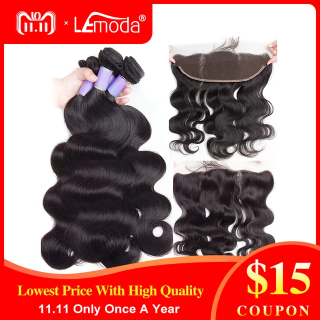 Best Offers LeModa Peruvian Body Wave Bundles With Frontal Closure Human Hair Bundles With Frontal Remy Hair Extensions Color 1B Best Offers LeModa Peruvian Body Wave Bundles With Frontal Closure Human Hair Bundles With Frontal Remy Hair Extensions Color 1B
