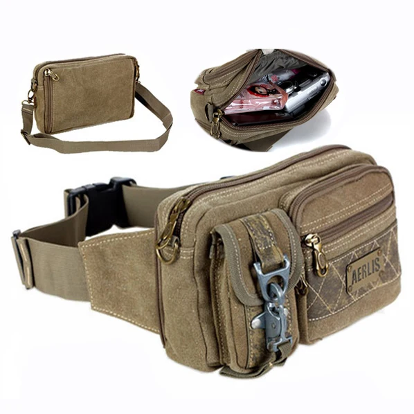 Aerlis small canvas fanny pack with shoulder straps Tactical travel