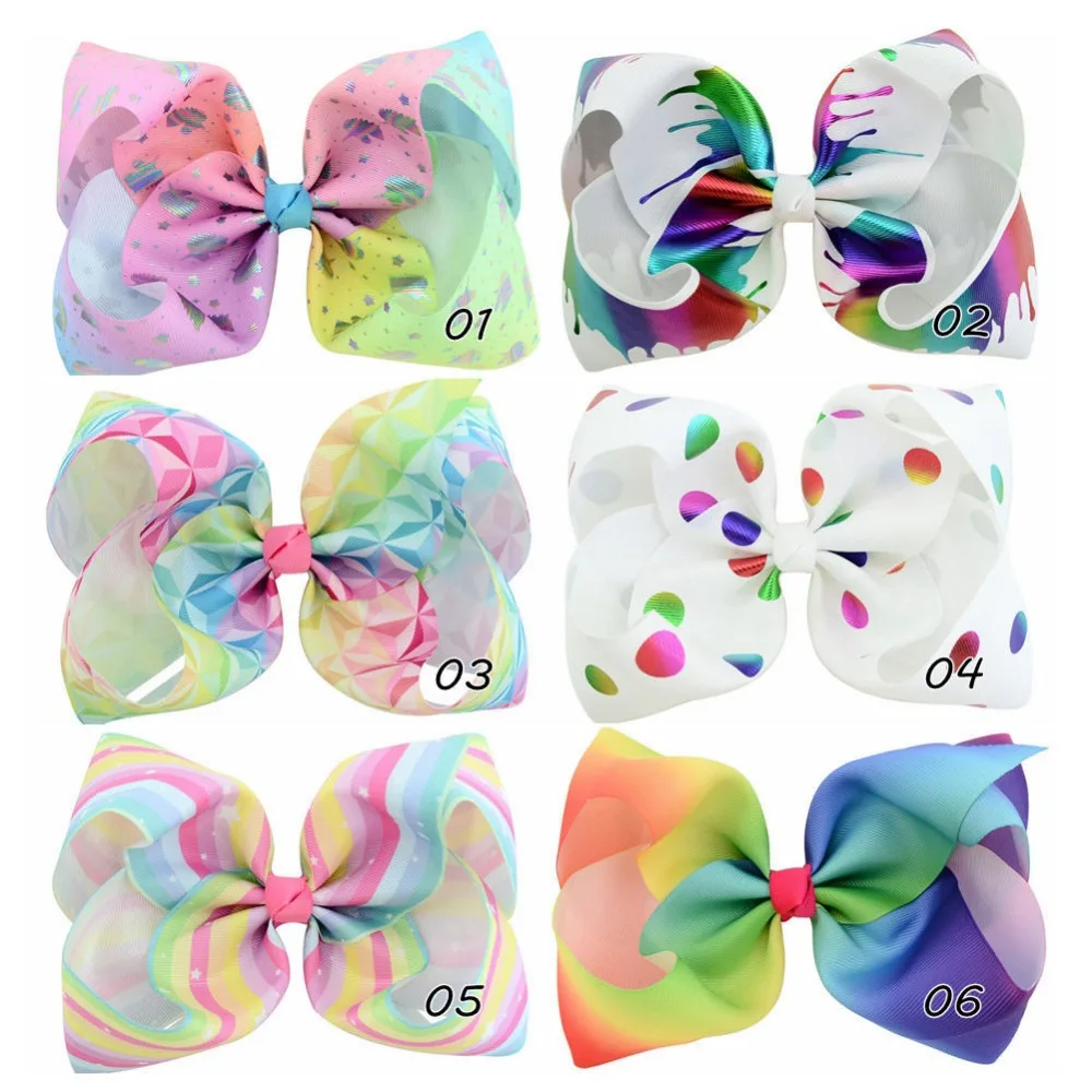 

7" Graffiti Ribbon JoJo Bow Hair Clips For Girls Princess Handmade Unicorn Hair Bows Hairgrips Kids Hair Accessories