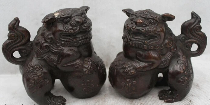 

wholesale factory 5"Chinese Home Fengshui Bronze Guardian Lion Foo Fu Dog Male Female Statue
