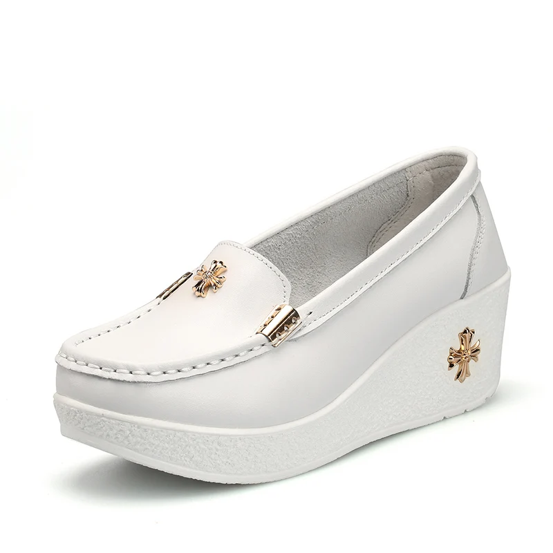

Nice New Fashion Women Leather Shoes Female WholeTide Girl Comfort Low Heels Flat Loafers Nurse Shoes Flat Mother Shoes