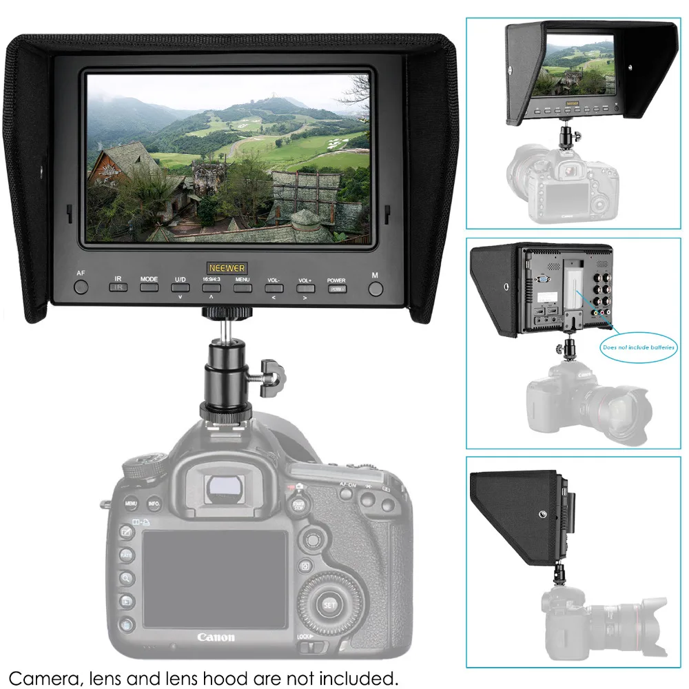 Neewer 7 дюйм(ов) HD On-camera полевой монитор с сигналами дистанционное управление, разъем HDMI ips экран 1280x800 разрешение для Canon/Nikon