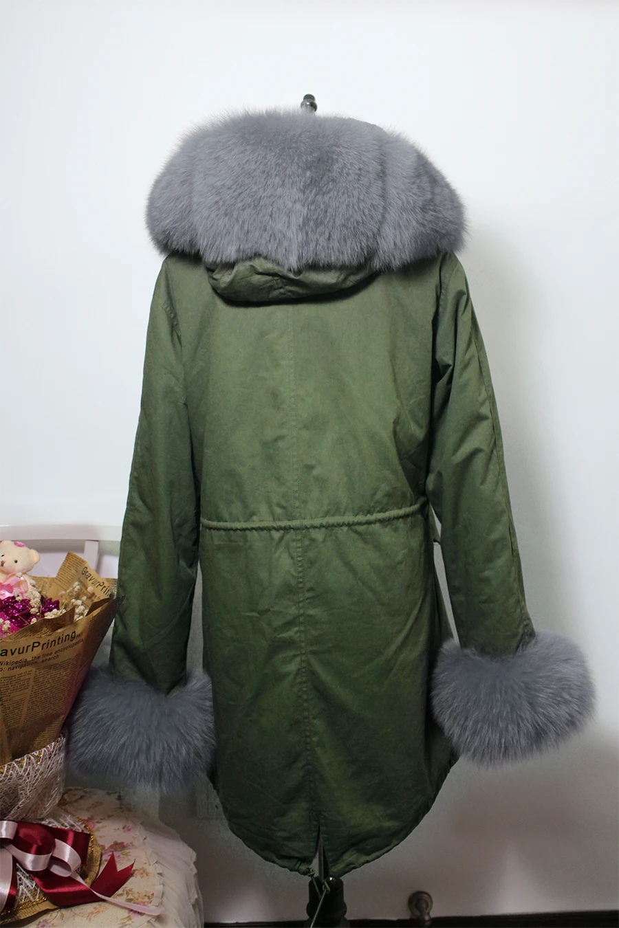 QIUCHEN PJ6007 парка с натуральным мехом лисы капюшоном и планкой Длинная модель