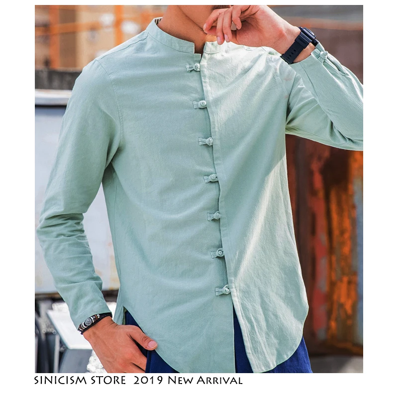 Sinicism Store мужские повседневные цветные рубашки с пряжкой мужские летние рубашки мужские винтажные однобортные рубашки в китайском стиле
