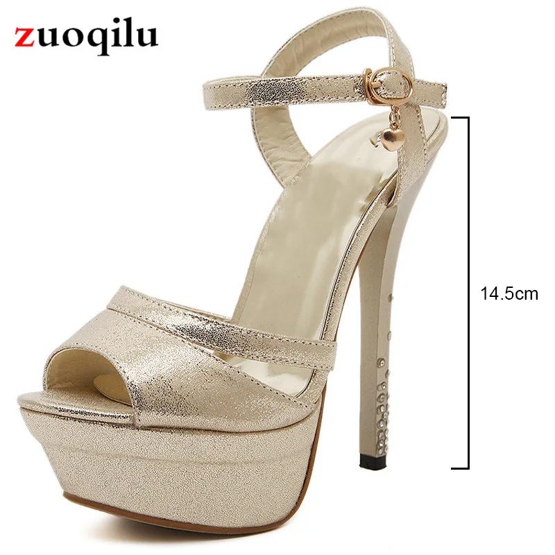 2019 Sexy High Heels Shoes Women Pumps Peep Toe Platform Heels Women Shoes Party Rhinestone Buckle Strap Wedding Shoes Woman