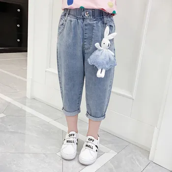 

JMFFY Summer Girls Jeans Pants Teenager Girls Clothing 2019 Loose Denim Ripped Jeans for Kids Jeans Pants Children Cowboy 4-15T