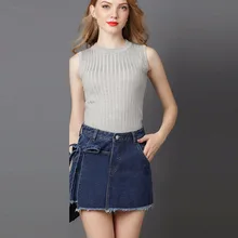 Джинсовая мини-юбка женские летние юбки с высокой талией для женщин карманы кнопка Леди для девочек Универсальные джинсовые юбки плюс размер