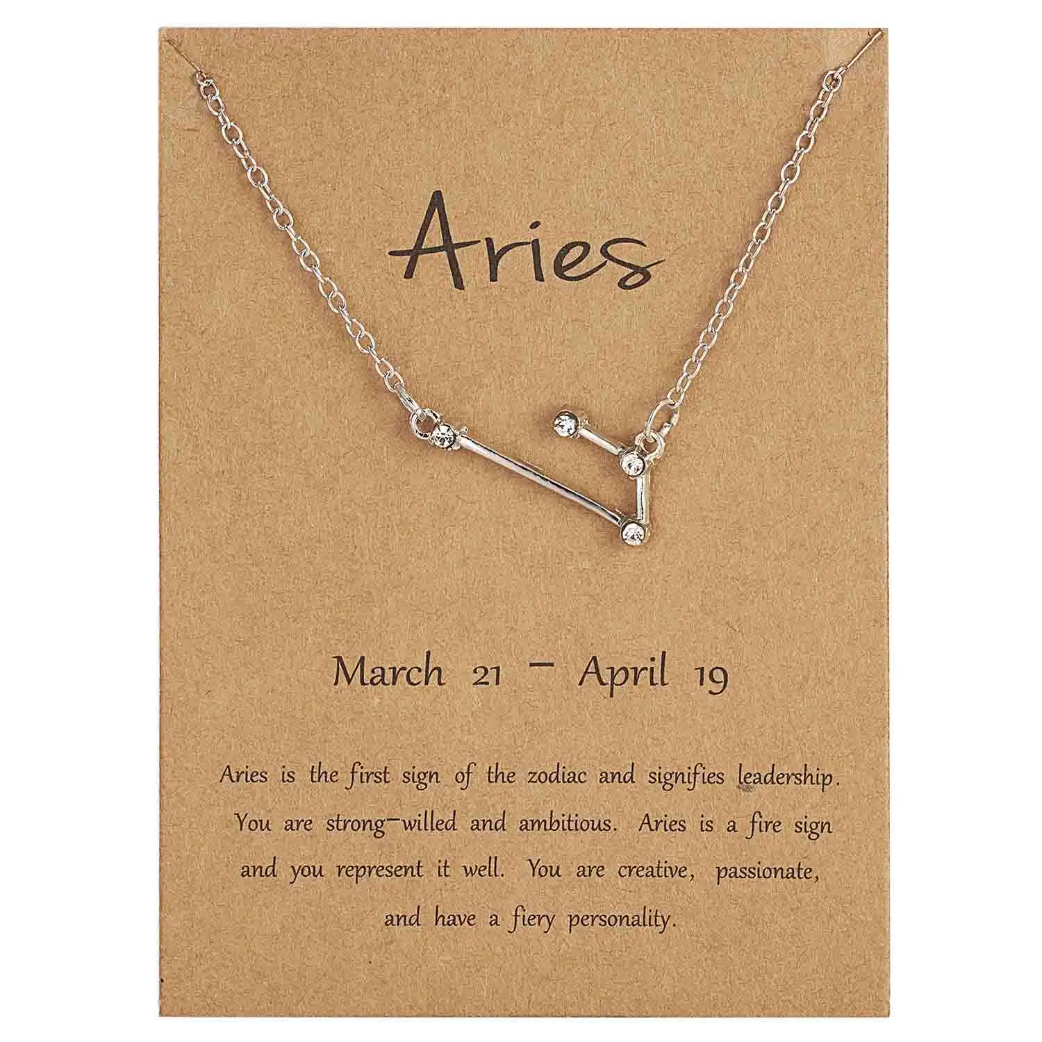 12 Созвездие серебряное ожерелье с карточкой Знак зодиака Стразы подарок на день рождения ожерелье с изображением Галактики для женщин созвездие ожерелье - Окраска металла: Aries