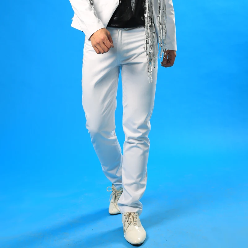 Модные мужские узкие брюки белые Повседневные Брюки Для певцов в ночном клубе Мужские Сценические костюмы брюки