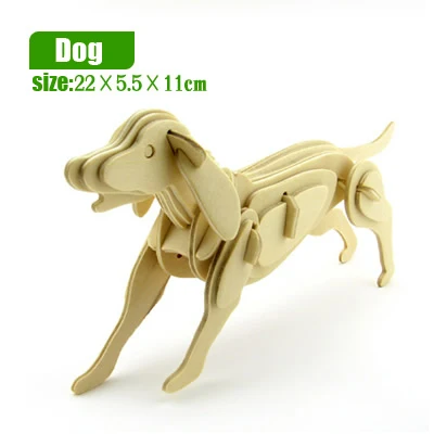 Деревянные игрушки динозавр животные трехмерная модель собранная деревянная головоломка игрушка 3D сделай сам для детей Обучающие пазлы - Цвет: Dog
