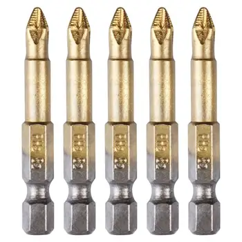 

5PCS/LOT Titanium Coated 1/4" Hex Shank PH2 50mm Anti Slip Electric Cross Screwdriver Bit Phillips head With Magnetic tip