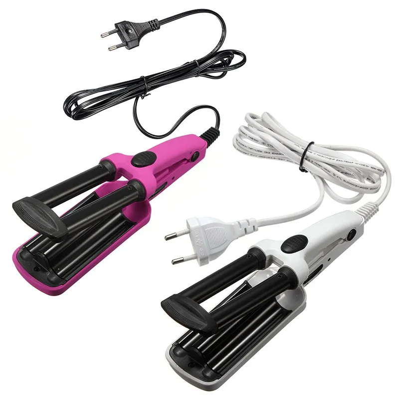 

1 Pcs 200V 3 Barrel Hai Curl Iron Flat Ceramic Stainless Steel Roller Crimper Tongs Clamp Wave Curler DIY Salon Styling Tool