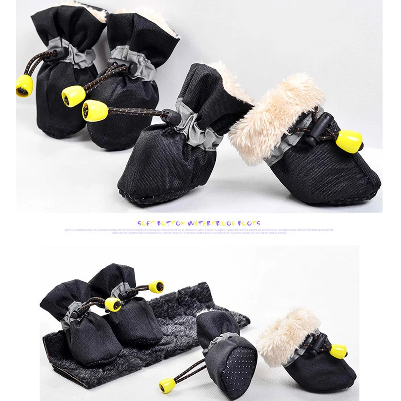 Зима собака обувь одного противоскользящие непромокаемые зимние сапоги обувь толстые теплые для маленькой кошки носки для собак пинетки 4 шт. Waterproos