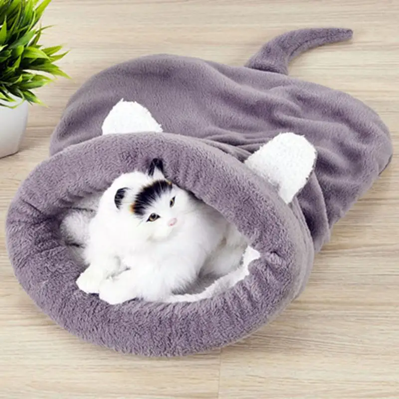 Спальный мешок для кошек, теплый коралловый флис, кровать для собак, кошек, домик для собак, милый мягкий коврик для кошек, подушка, теплый Дорожный Коврик для кошек, чехлы для кровати