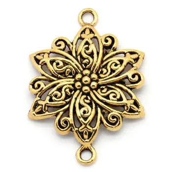 

Zinc metal alloy Connectors Findings Flower Gold Tone Flower Hollow Pattern Color Plated 4cm x 28mm ,3 PCs new