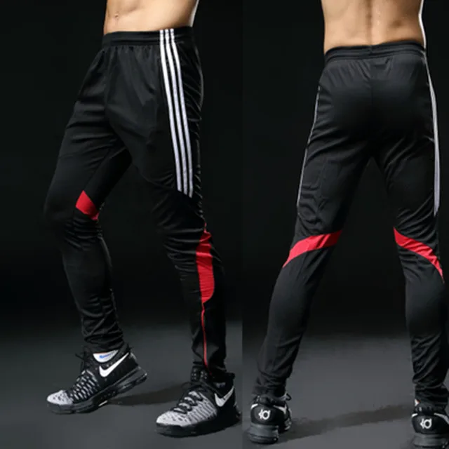 Брюки для бега, тонкие трикотажные футбольные спортивные штаны, тренировочные штаны для футбола, спортивный костюм, Futbol, брюки, штаны для бега - Цвет: black red