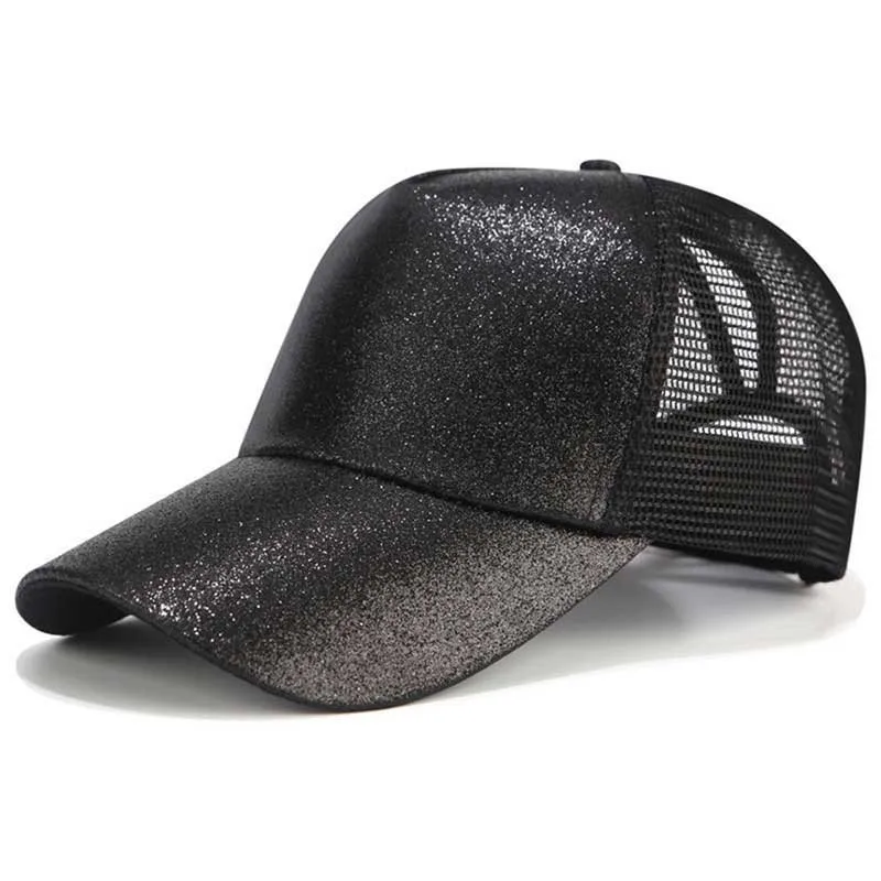 Кепка женская блеск конский хвост бейсбольная Кепка Snapback папа кепка-бейсболка Кепка s Женская грязная булочка летняя сетчатая шляпа Женская регулируемая хип-хоп шляпы - Цвет: Glitter Black