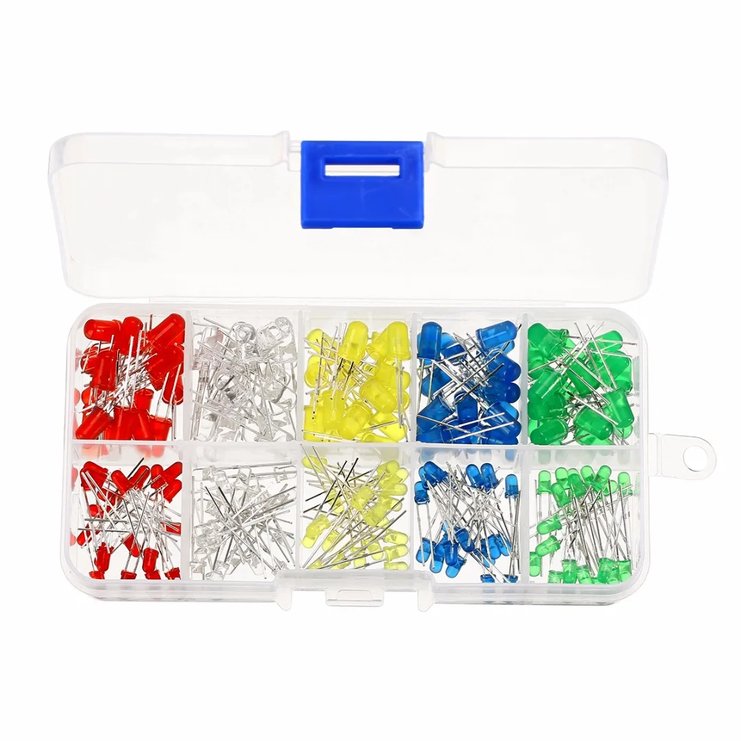 Mayitr 5 Colors 200pcs 3mm & 5mm LED Diode Light Assorted Kit White Yellow Red Green Blue Electronic Component DIY Set