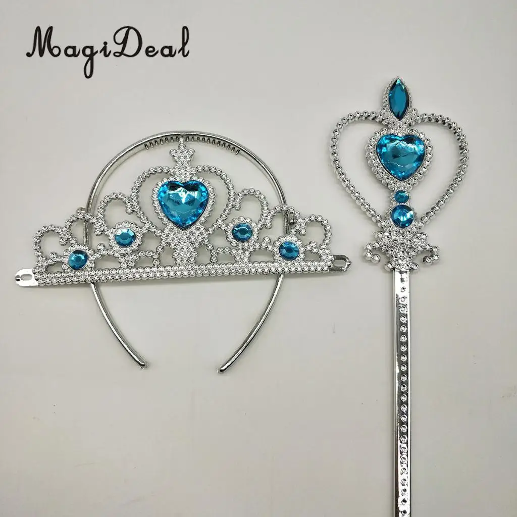 Princess Belle Dress Costume Accessory Glove Wand Tiara Jewerly Set Yellow/Blue/Pink/Purple