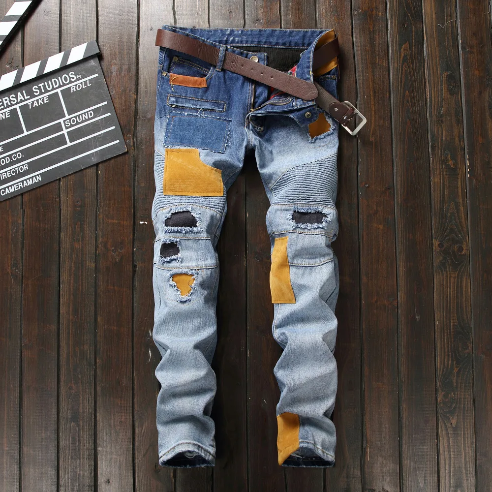 

New 550 European and American fashion patch, motorcycle hole, patch cloth, slim feet pants, male (29-38) code package mail
