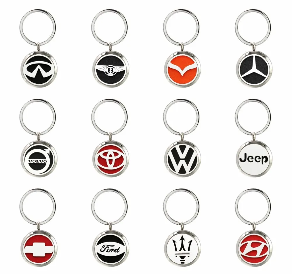 

Car logo VOLVO Toyota Ford diffuser Locket Key Chain Twist Screw Perfume Diffuser Locket Stainless Steel Split key ring 10Pads