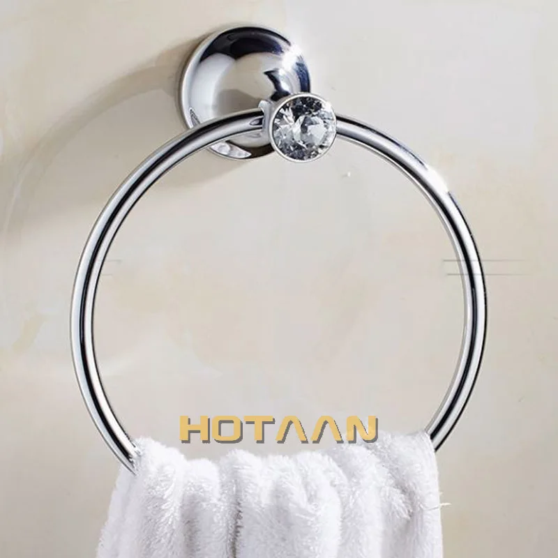 Towel Ring Chrome Bathroom towel holder, Stainless steel Wall-Mounted Round Towel Rings Crystal Towel Rack Bathroom Accessories