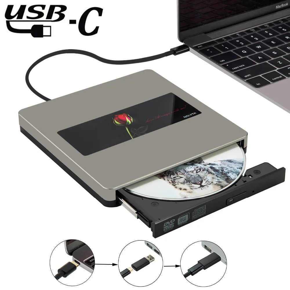 

USB C/USB3.0 External CD DVD Drive Burner Writer Compatible with Mac/Laptop/PC/Windows10