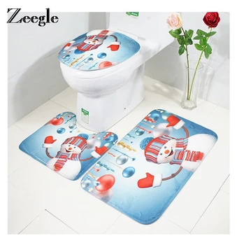 

Zeegle Christmas Decoration Printed Flannel Mats For Toilet 3pcs/set Bathroom Rug Absorbent Sponge Floor Mat