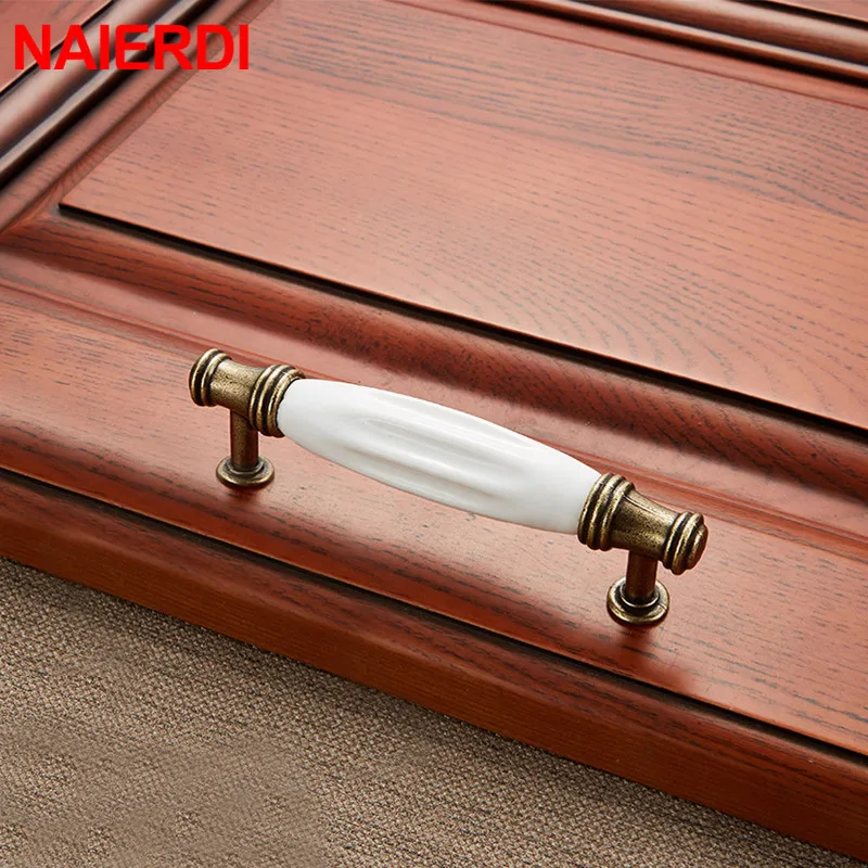 NAIERDI Antique Bronze Ceramic White Cabinet Handles Zinc Alloy Drawer knobs Wardrobe Door Handle European Furniture Hardware NAIERDI Antique Bronze Ceramic White Cabinet Handles Zinc Alloy Drawer knobs Wardrobe Door Handle European Furniture Hardware