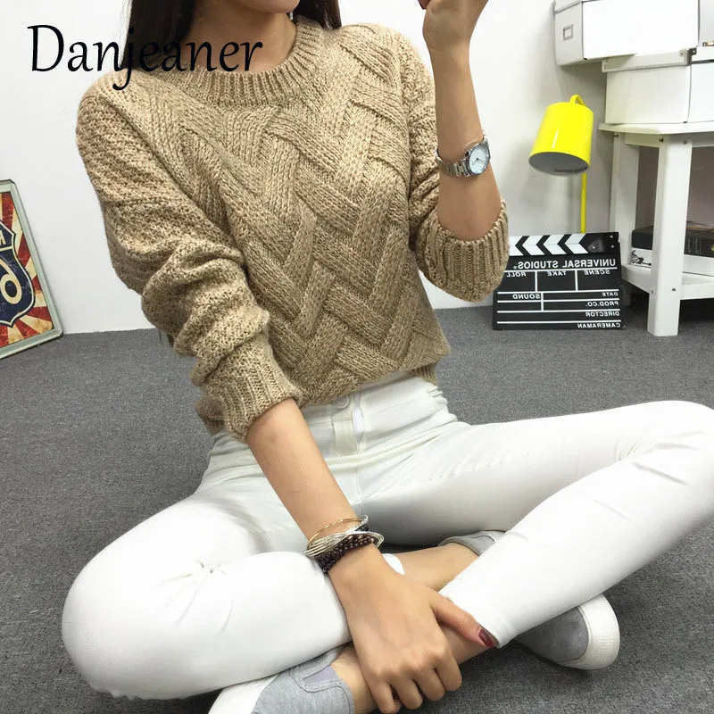 Ceny Danjeaner 2018 Vintage kobiety sweter nowa moda O neck sweter zimowe dzianiny podstawowe topy luźne kobiece dzianiny odzież wierzchnia płaszcze